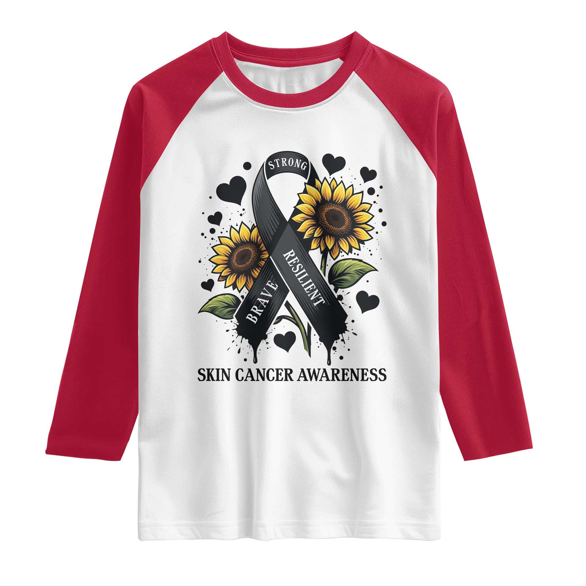 Sunflower Skin Cancer Awareness Raglan Shirt Brave Strong Resilient