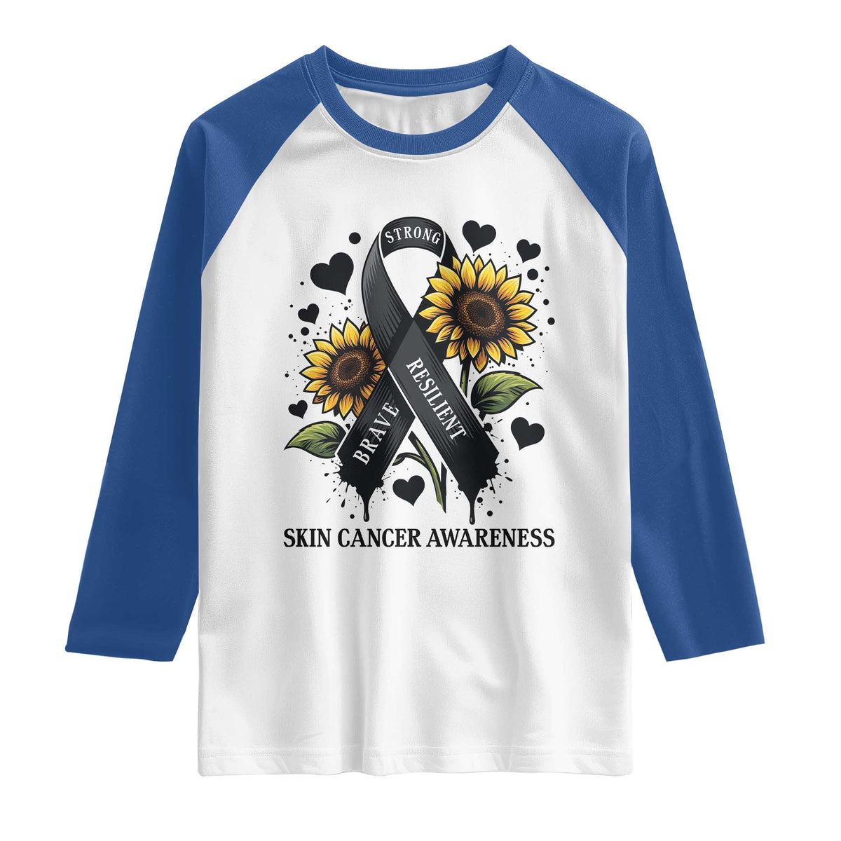 Sunflower Skin Cancer Awareness Raglan Shirt Brave Strong Resilient