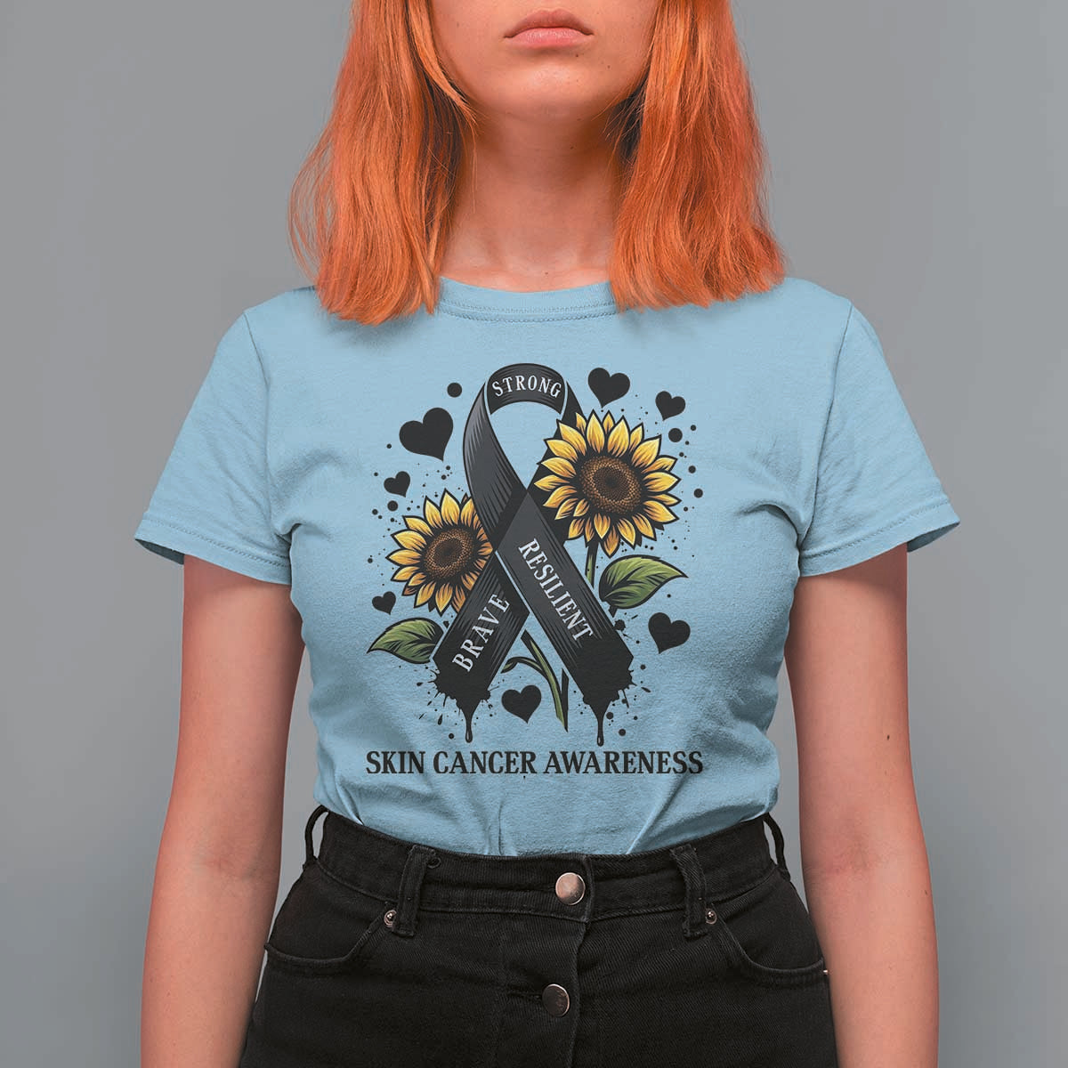 Sunflower Skin Cancer Awareness T Shirt For Women Brave Strong Resilient