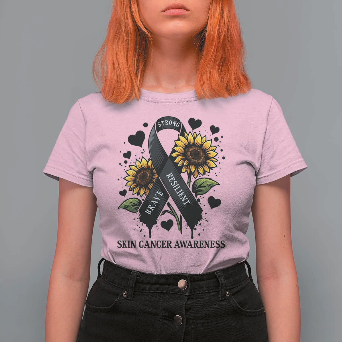 Sunflower Skin Cancer Awareness T Shirt For Women Brave Strong Resilient