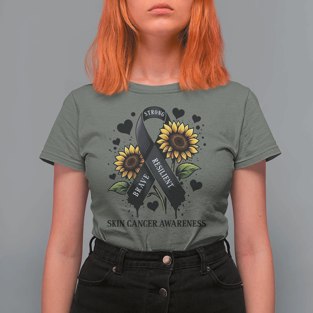 Sunflower Skin Cancer Awareness T Shirt For Women Brave Strong Resilient