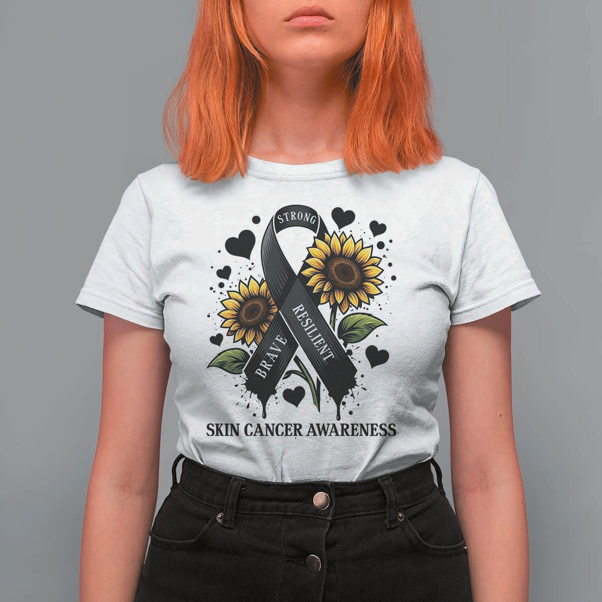 Sunflower Skin Cancer Awareness T Shirt For Women Brave Strong Resilient