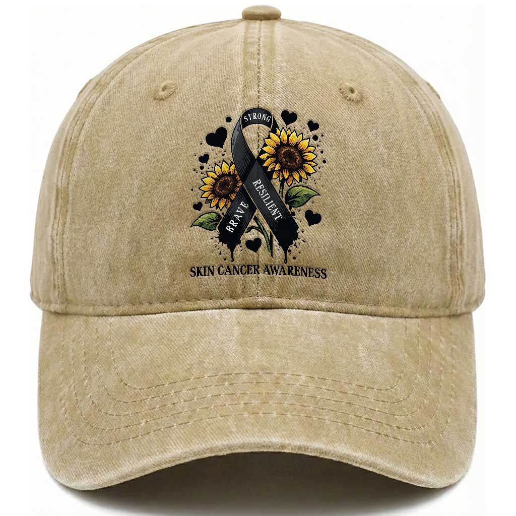 Sunflower Skin Cancer Awareness Washed Cotton Baseball Cap Brave Strong Resilient