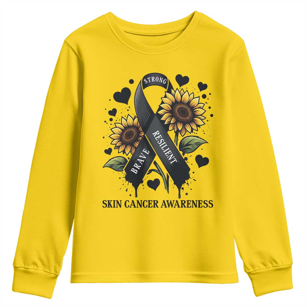 Sunflower Skin Cancer Awareness Youth Sweatshirt Brave Strong Resilient