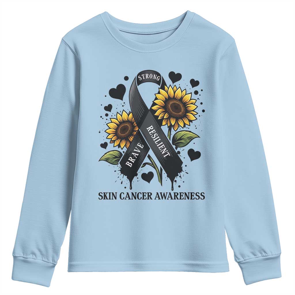 Sunflower Skin Cancer Awareness Youth Sweatshirt Brave Strong Resilient