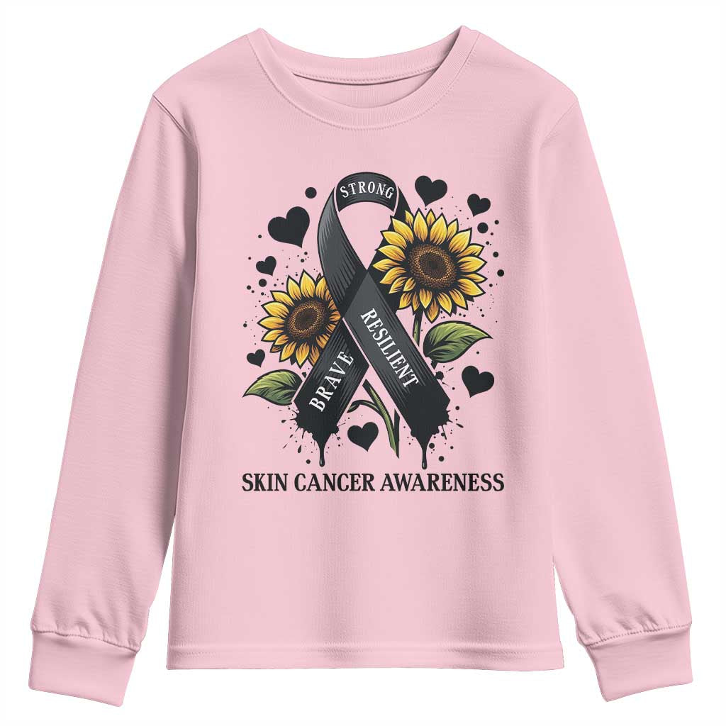 Sunflower Skin Cancer Awareness Youth Sweatshirt Brave Strong Resilient