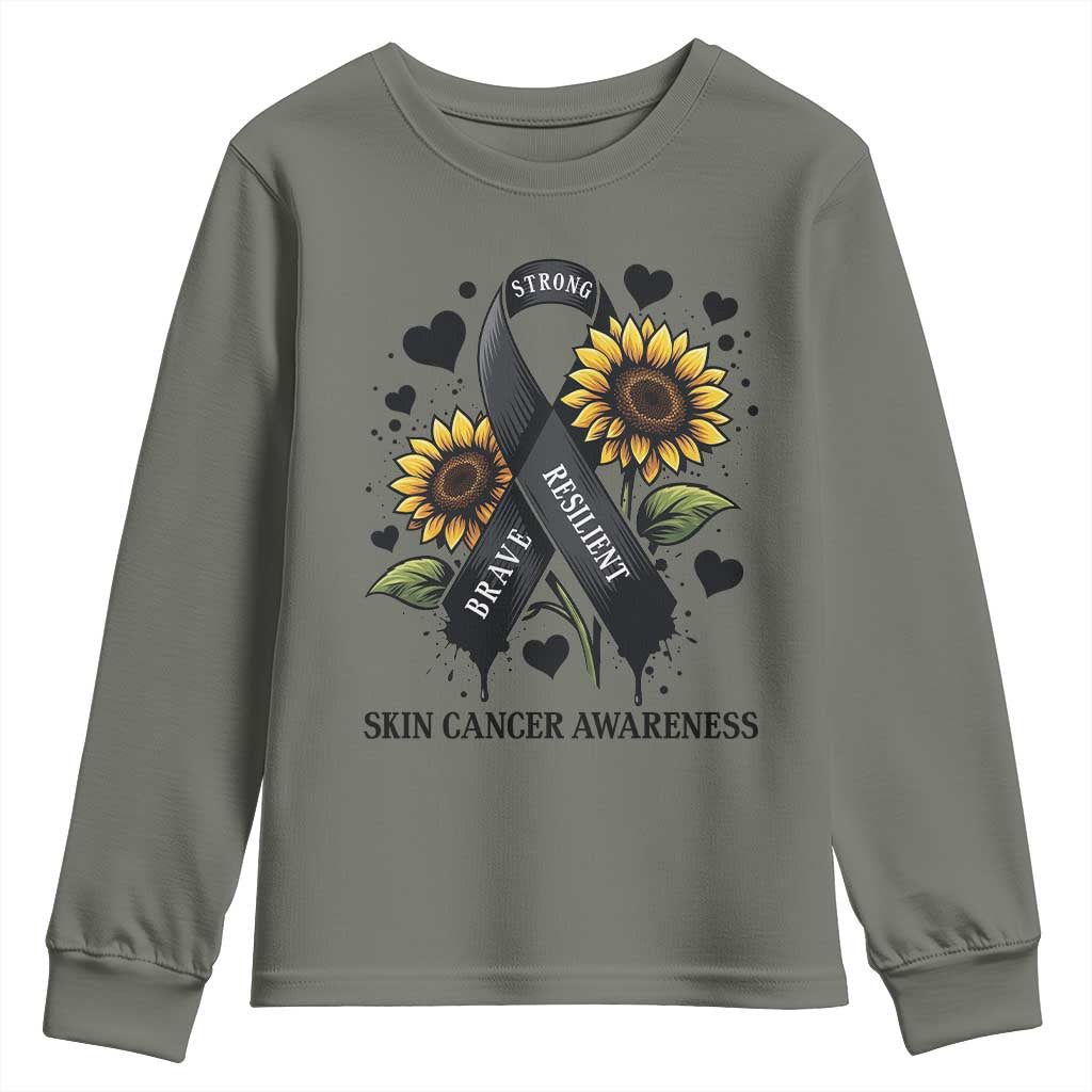 Sunflower Skin Cancer Awareness Youth Sweatshirt Brave Strong Resilient