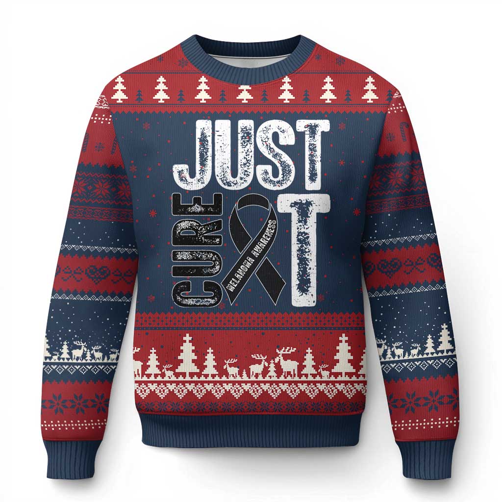 Skin Cancer Warrior Awareness Fighter Ugly Christmas Sweater Just Cure It
