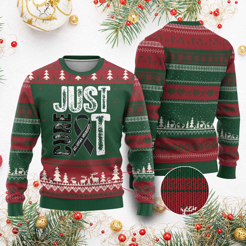 Skin Cancer Warrior Awareness Fighter Ugly Christmas Sweater Just Cure It