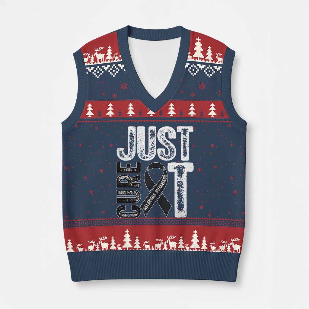 Skin Cancer Warrior Awareness Fighter V-Neck Knit Sweater Vest Just Cure It