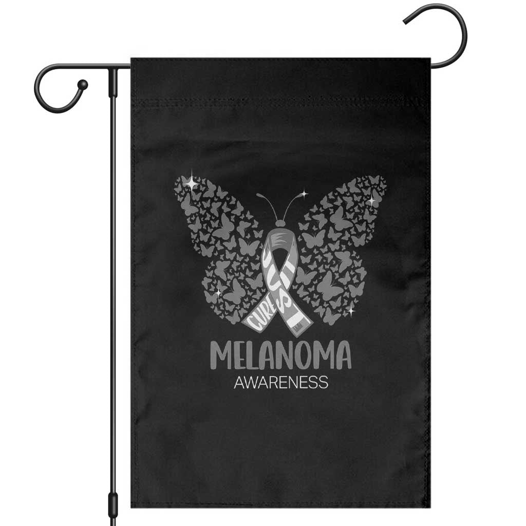 Just Cure It Garden Flag Melanoma Warrior Butterfly Support