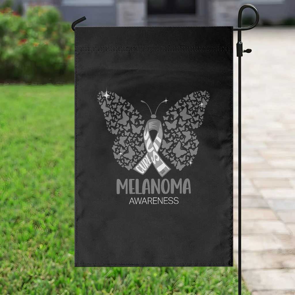 Just Cure It Garden Flag Melanoma Warrior Butterfly Support