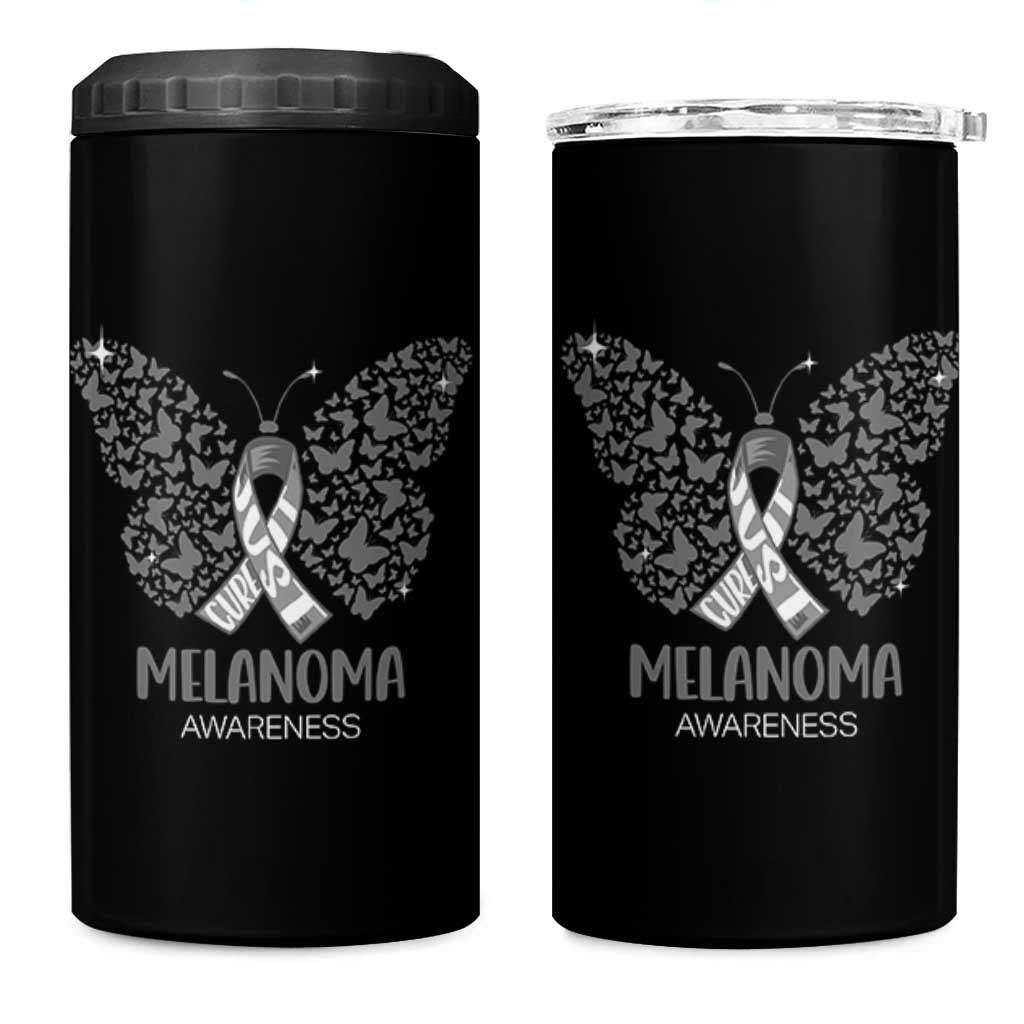 Just Cure It 4 in 1 Can Cooler Tumbler Melanoma Warrior Butterfly Support