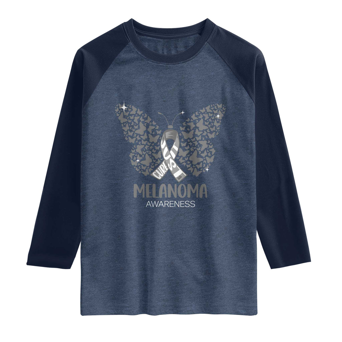 Just Cure It Raglan Shirt Melanoma Warrior Butterfly Support