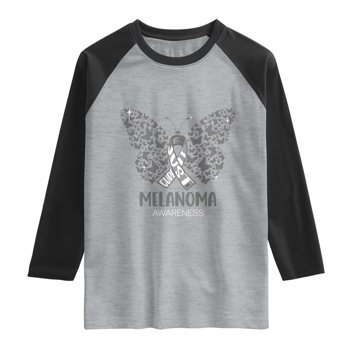 Just Cure It Raglan Shirt Melanoma Warrior Butterfly Support