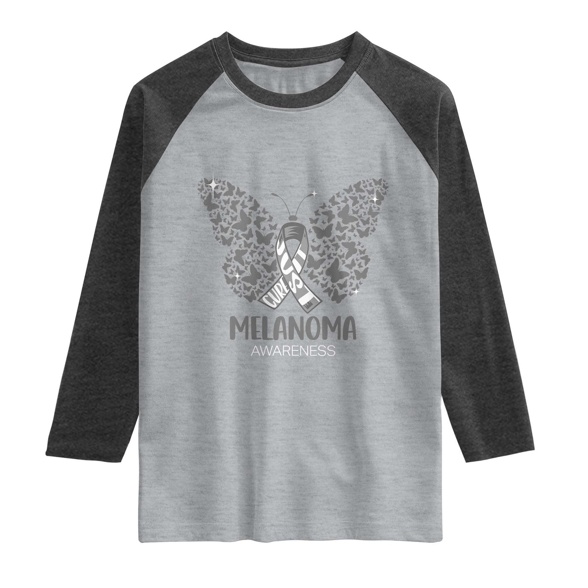 Just Cure It Raglan Shirt Melanoma Warrior Butterfly Support