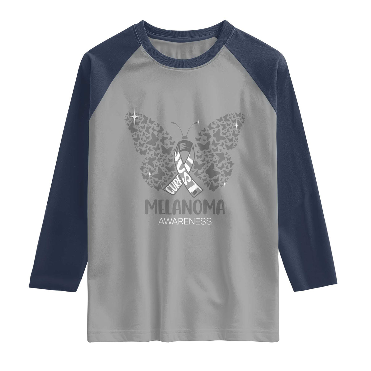 Just Cure It Raglan Shirt Melanoma Warrior Butterfly Support