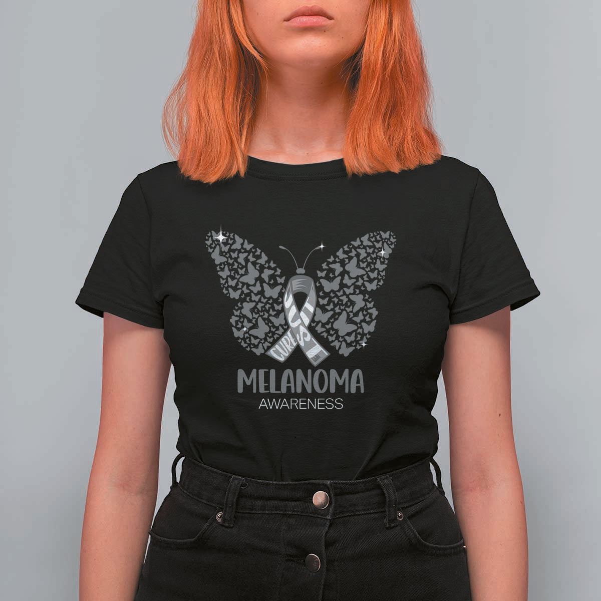 Just Cure It T Shirt For Women Melanoma Warrior Butterfly Support