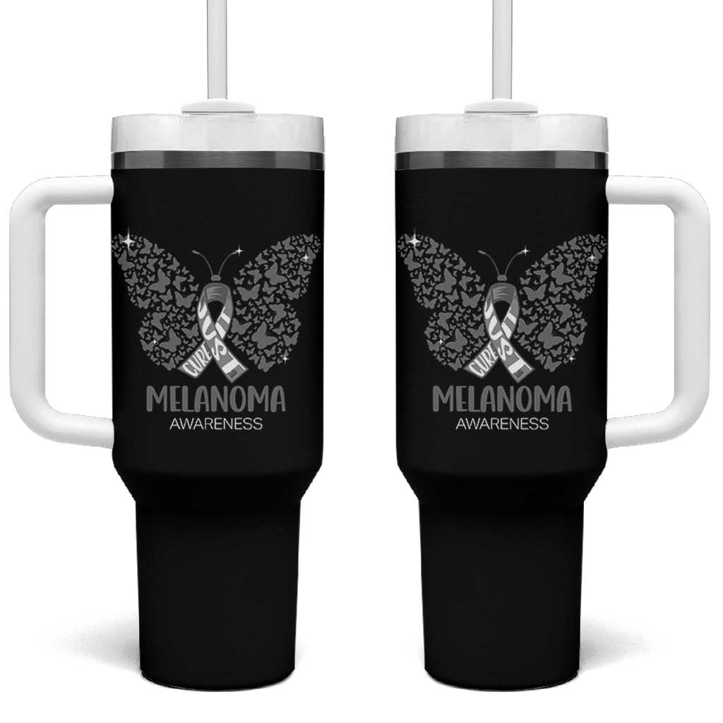 Just Cure It Tumbler With Handle Melanoma Warrior Butterfly Support