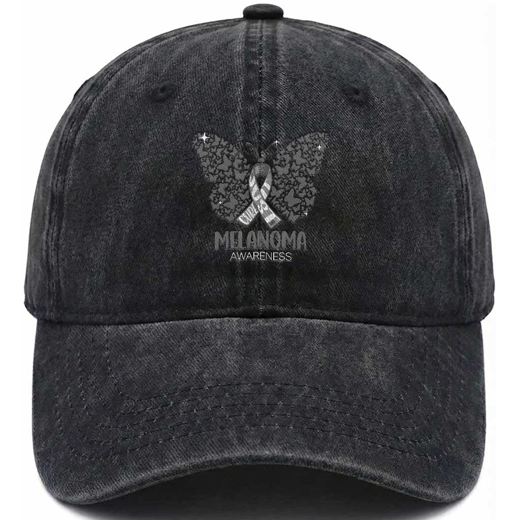 Just Cure It Washed Cotton Baseball Cap Melanoma Warrior Butterfly Support