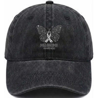 Just Cure It Washed Cotton Baseball Cap Melanoma Warrior Butterfly Support
