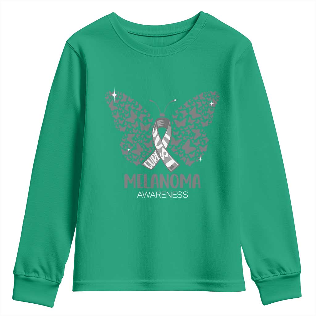 Just Cure It Youth Sweatshirt Melanoma Warrior Butterfly Support