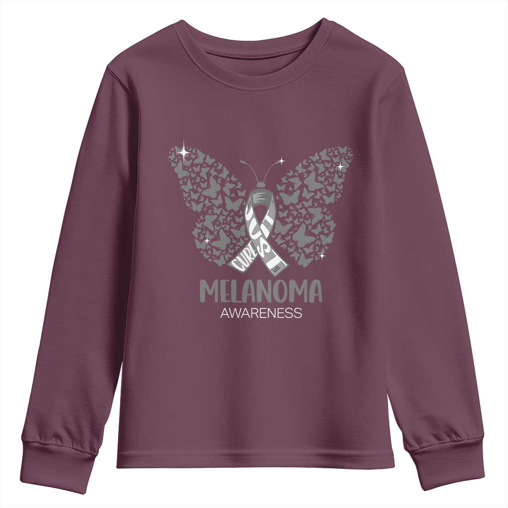 Just Cure It Youth Sweatshirt Melanoma Warrior Butterfly Support