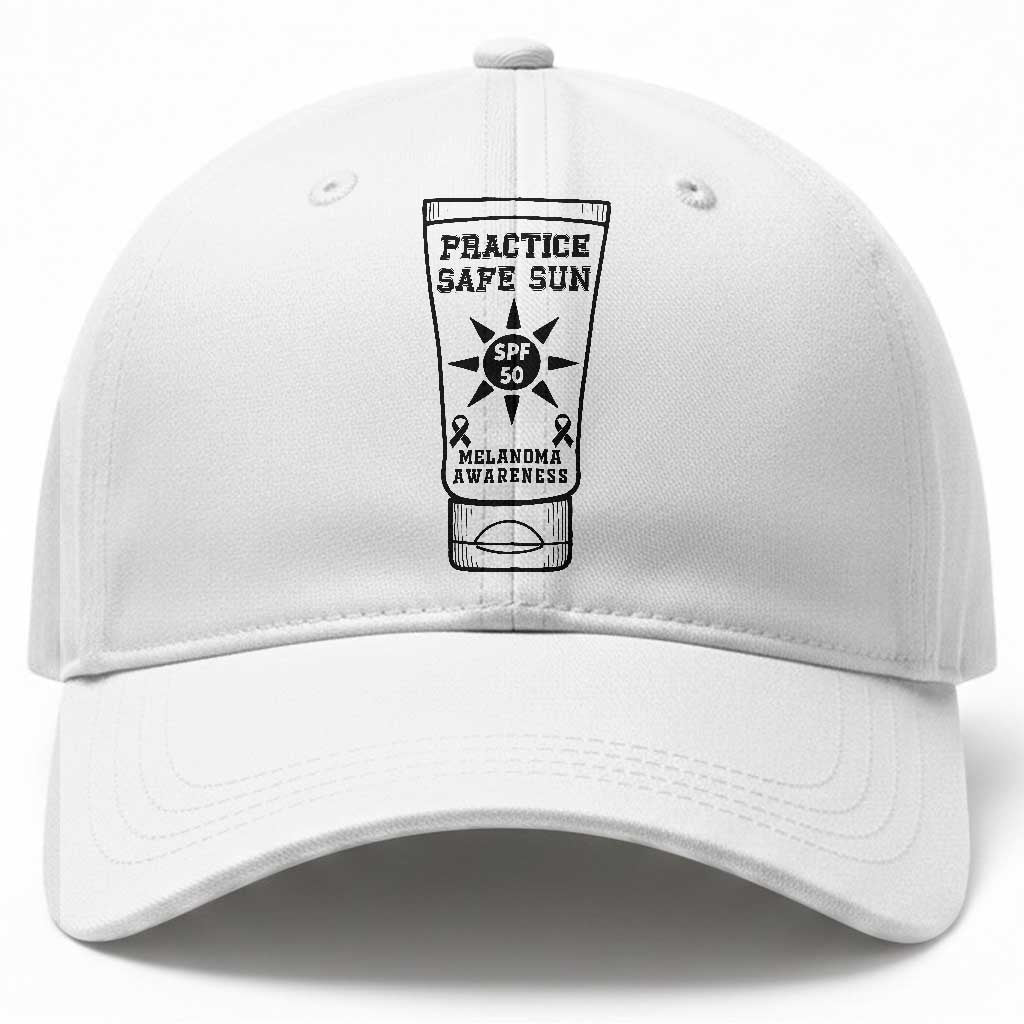 Practice Safe Sun Baseball Cap Funny Melanoma Skin Cancer Graphic
