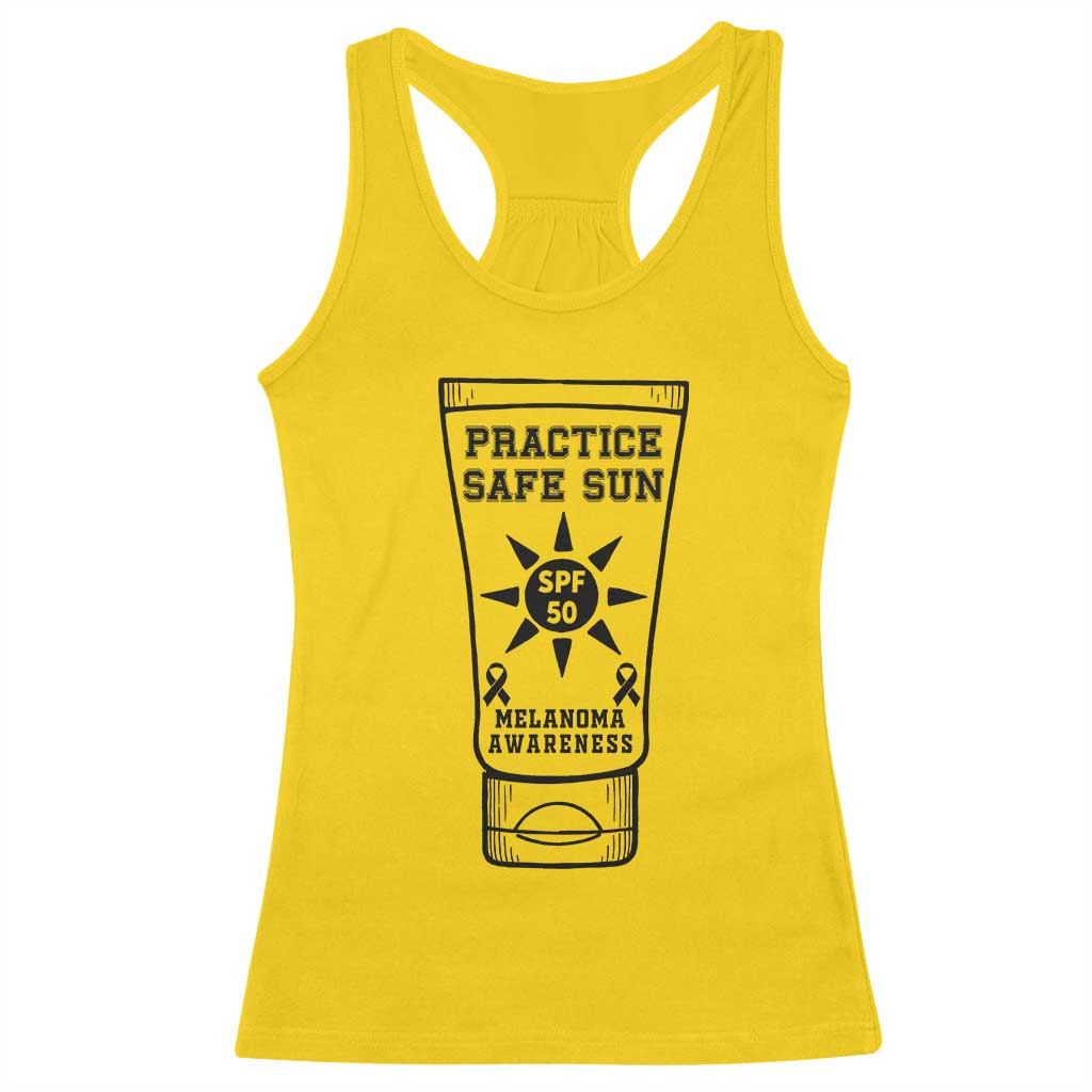 Practice Safe Sun Racerback Tank Top Funny Melanoma Skin Cancer Graphic