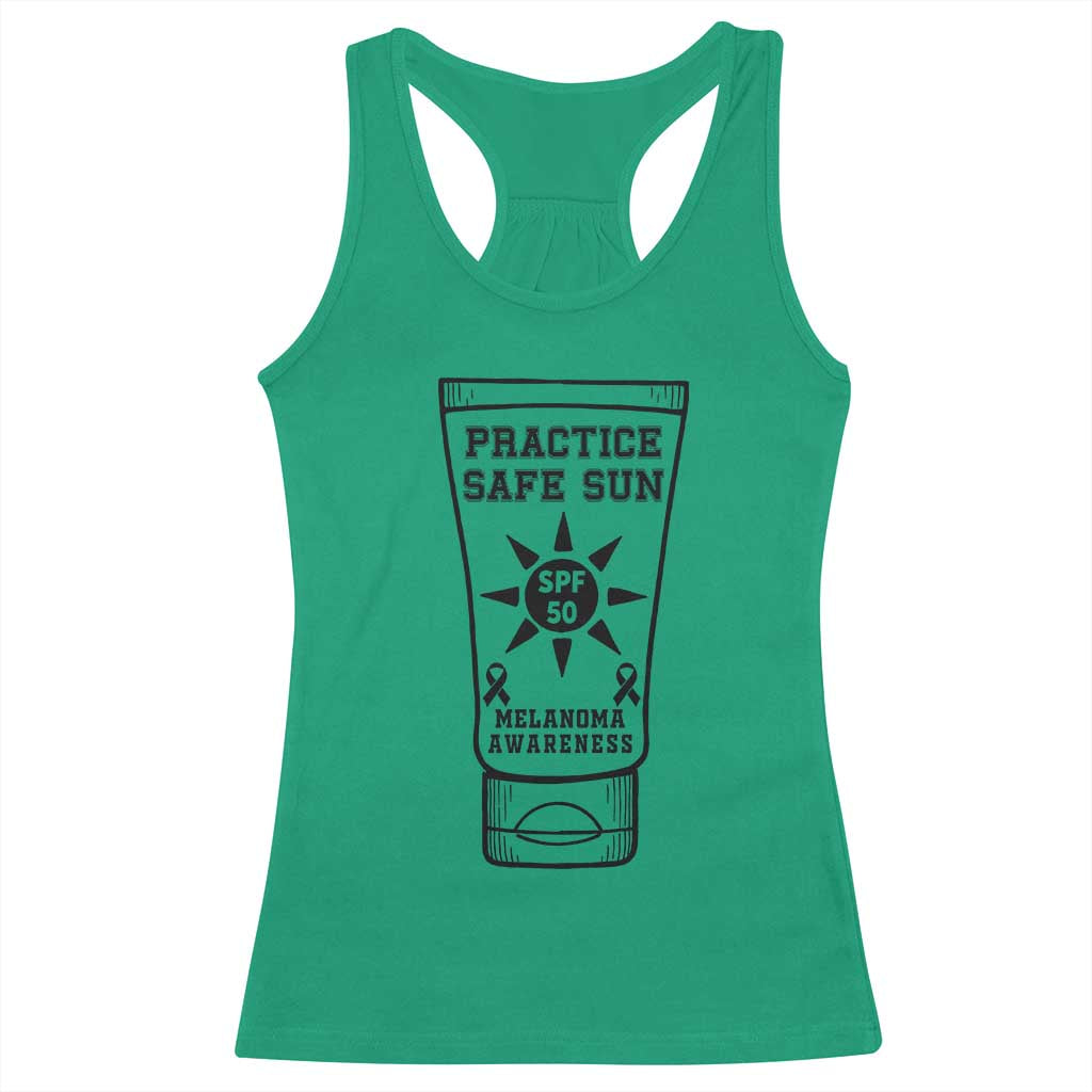 Practice Safe Sun Racerback Tank Top Funny Melanoma Skin Cancer Graphic