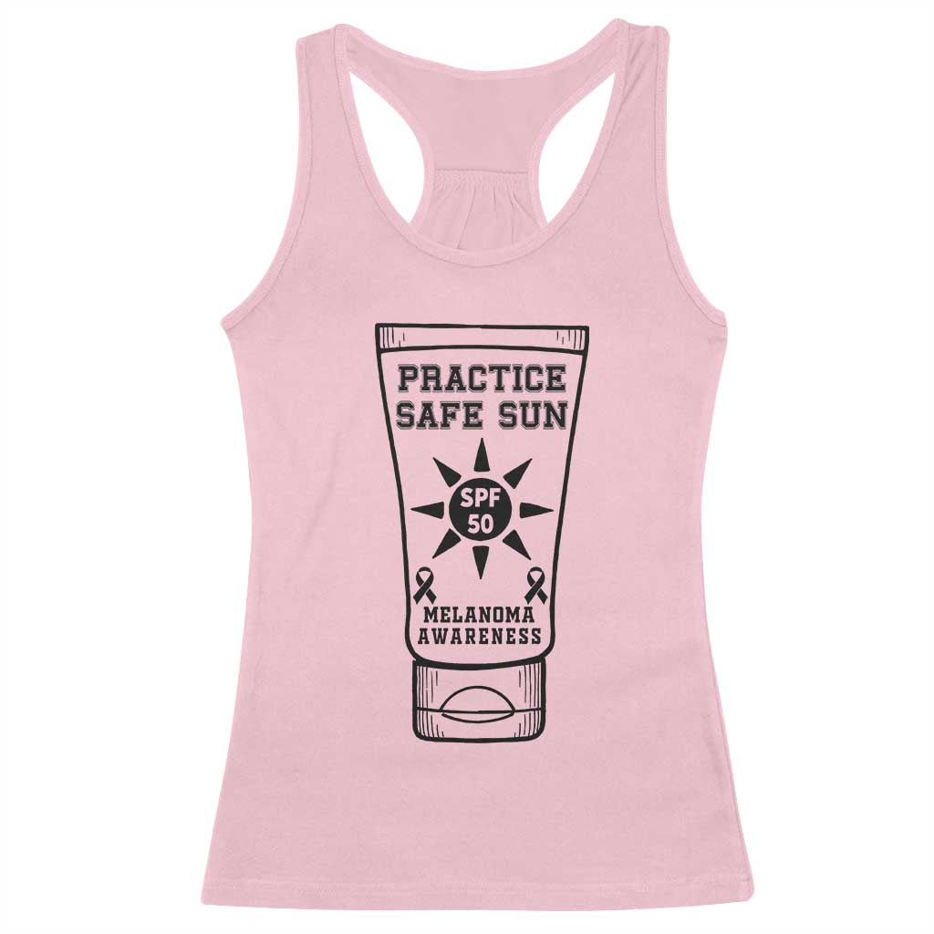 Practice Safe Sun Racerback Tank Top Funny Melanoma Skin Cancer Graphic