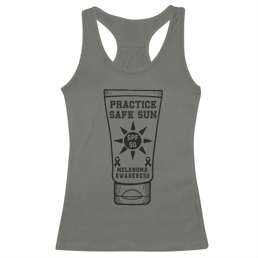 Practice Safe Sun Racerback Tank Top Funny Melanoma Skin Cancer Graphic