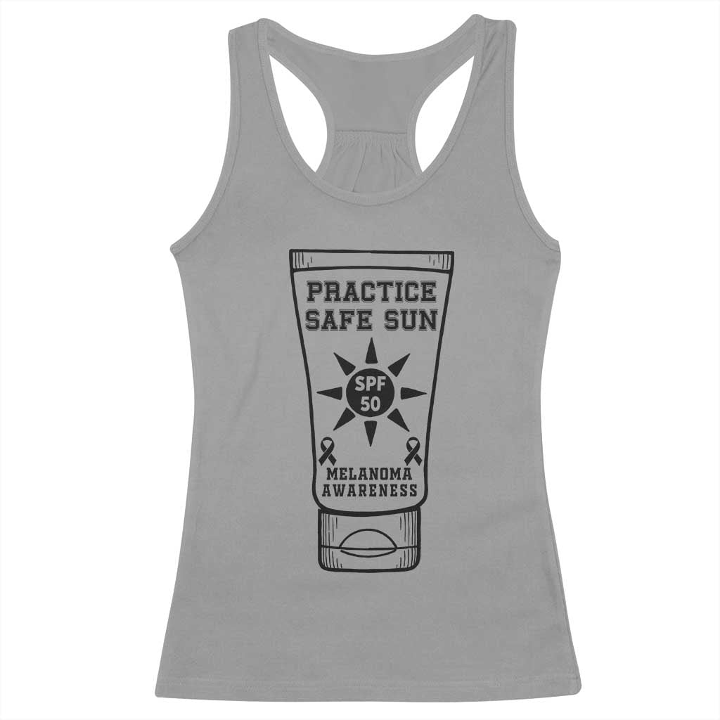 Practice Safe Sun Racerback Tank Top Funny Melanoma Skin Cancer Graphic