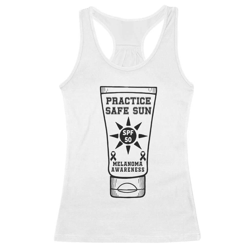 Practice Safe Sun Racerback Tank Top Funny Melanoma Skin Cancer Graphic