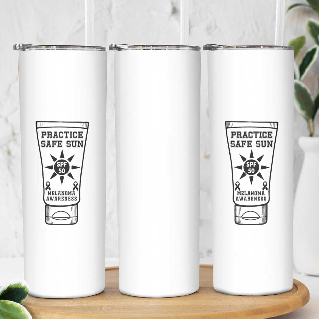 Practice Safe Sun Skinny Tumbler Funny Melanoma Skin Cancer Graphic