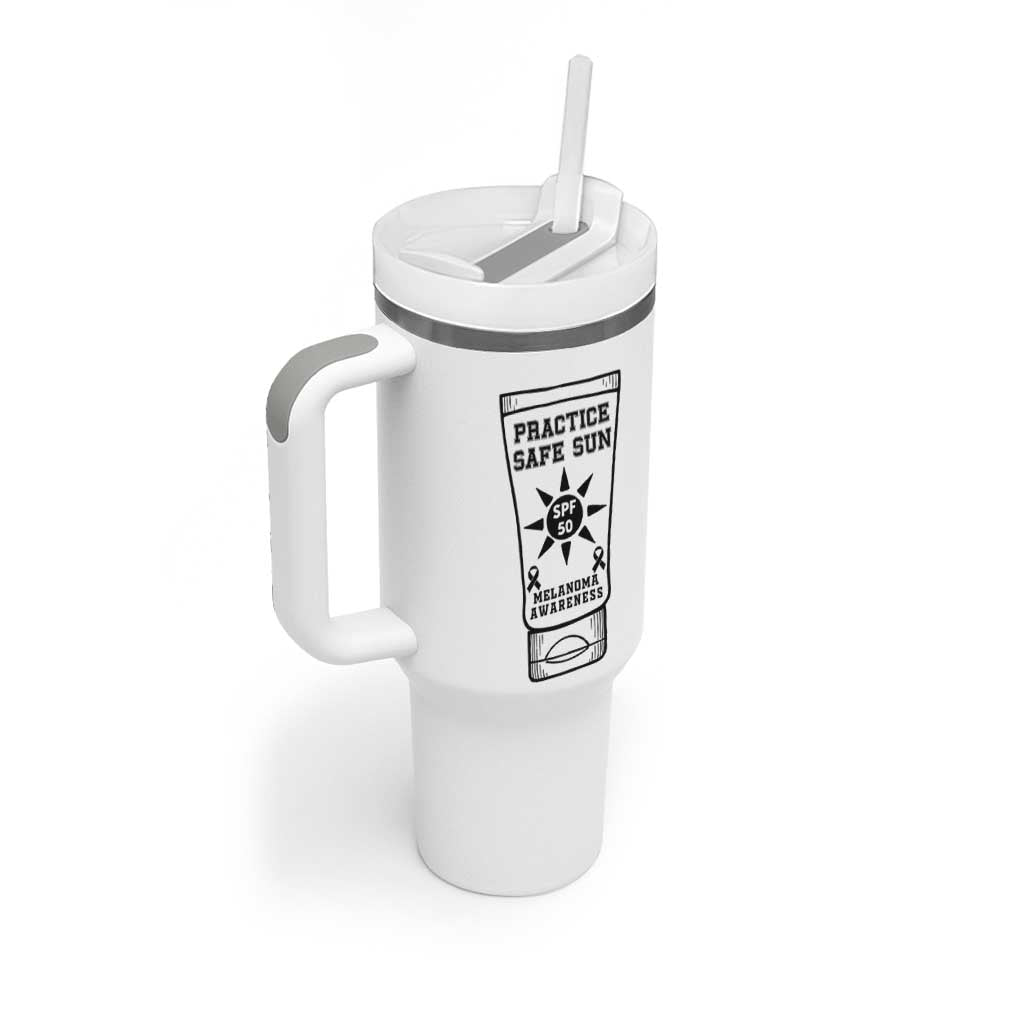 Practice Safe Sun Tumbler With Handle Funny Melanoma Skin Cancer Graphic