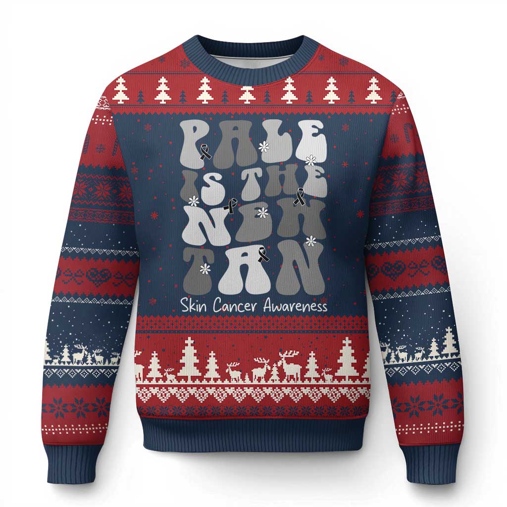 Skin Cancer Warrior Ugly Christmas Sweater Pale Is The New Tan