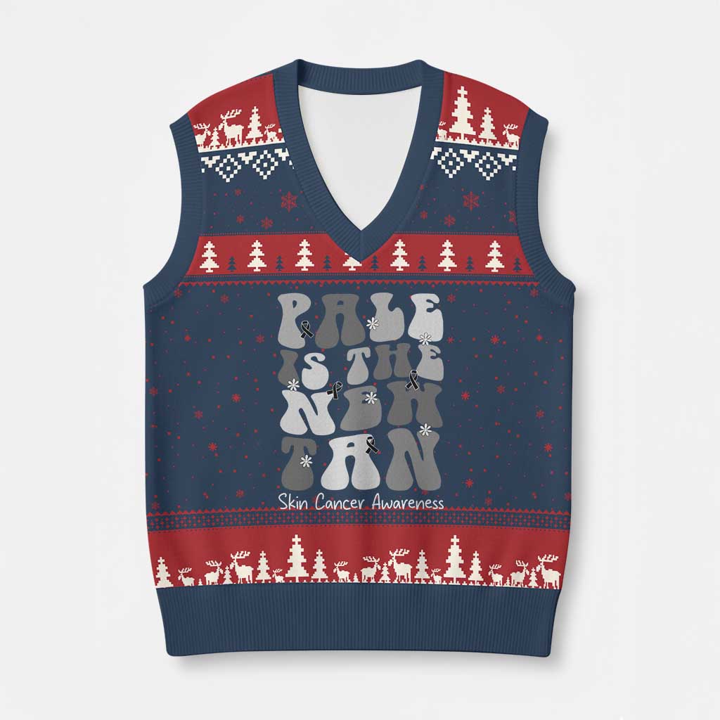 Skin Cancer Warrior V-Neck Knit Sweater Vest Pale Is The New Tan