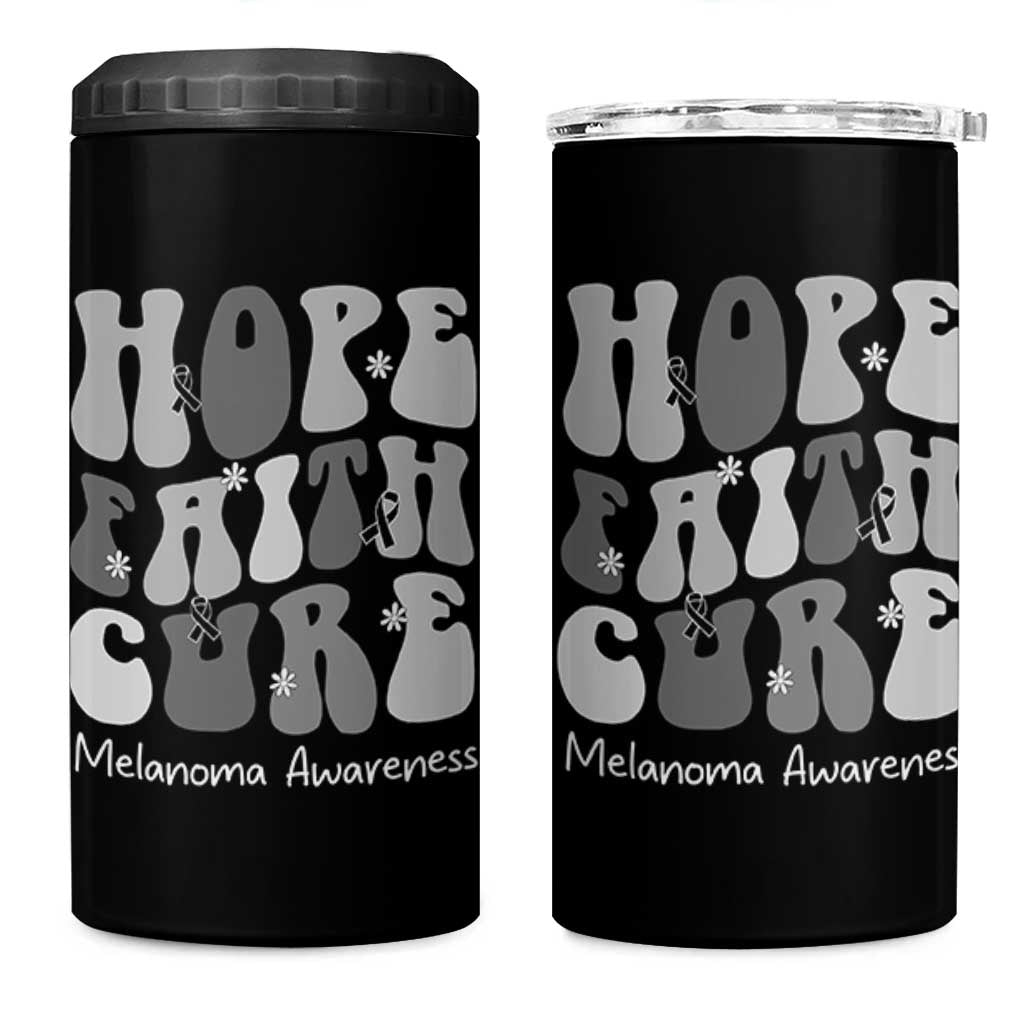 Faith Hope Cure Melanoma Awareness 4 in 1 Can Cooler Tumbler Skin Cancer Fighter