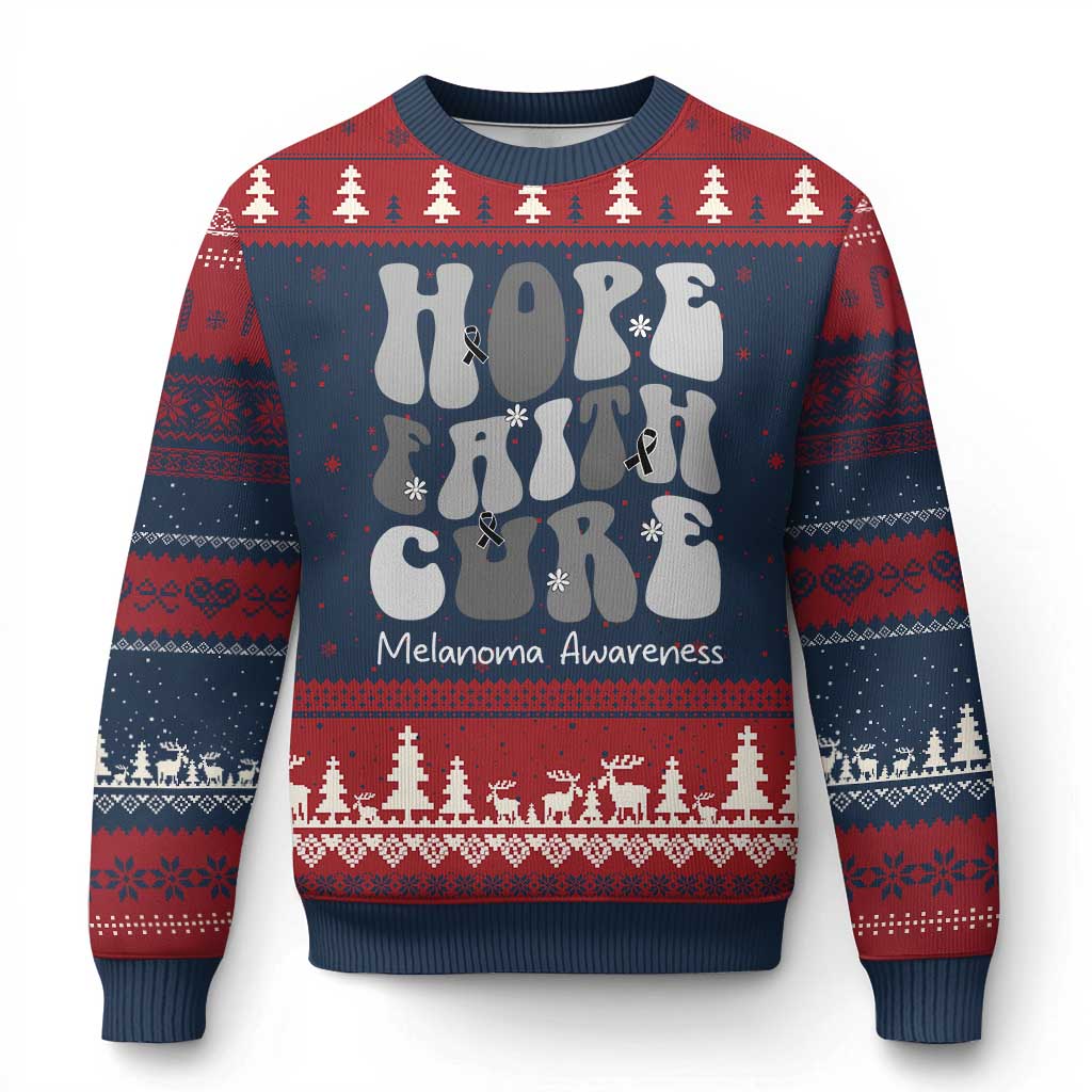Faith Hope Cure Melanoma Awareness Ugly Christmas Sweater Skin Cancer Fighter