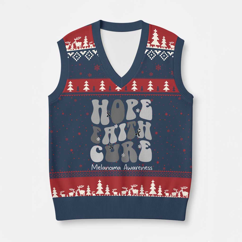 Faith Hope Cure Melanoma Awareness V-Neck Knit Sweater Vest Skin Cancer Fighter