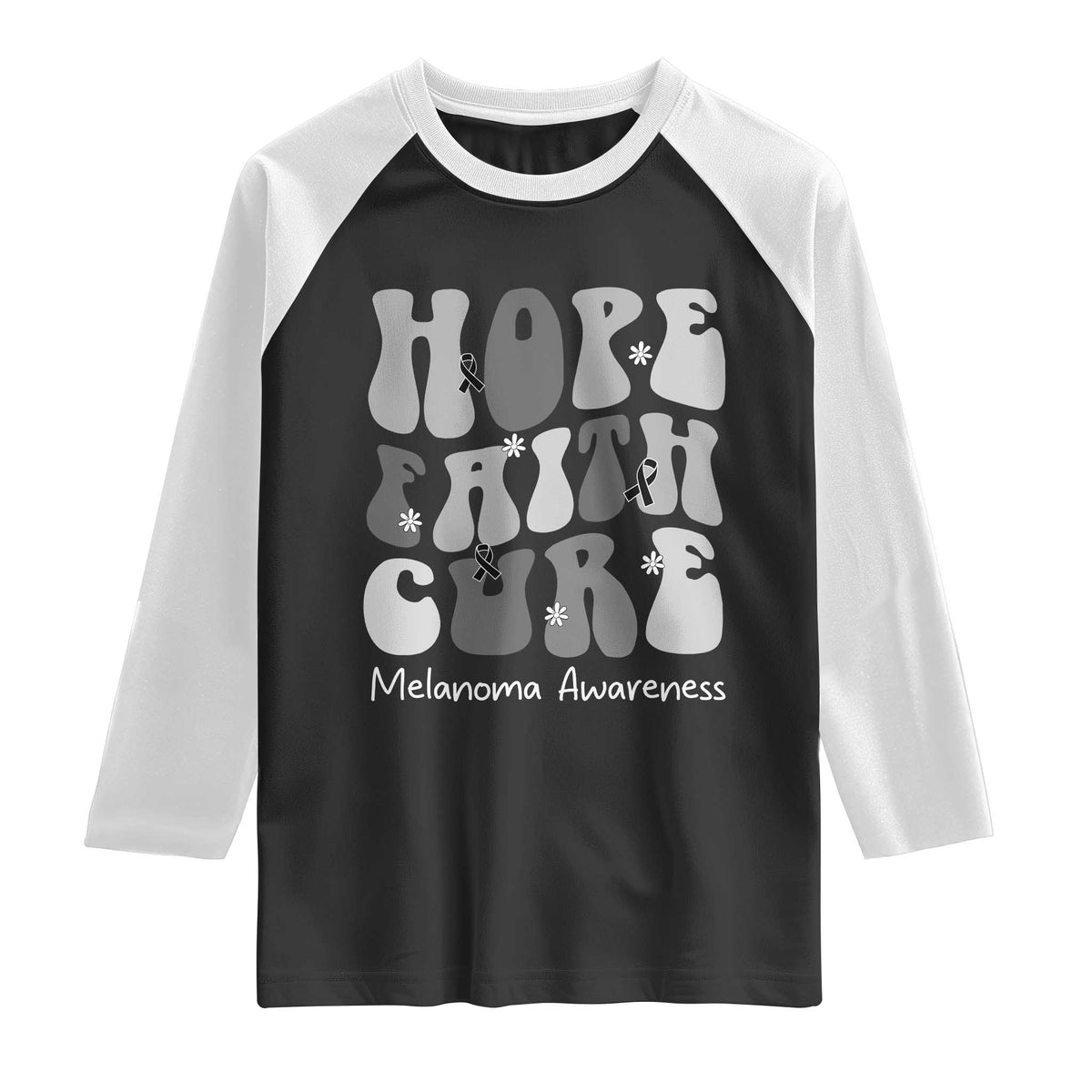 Faith Hope Cure Melanoma Awareness Raglan Shirt Skin Cancer Fighter