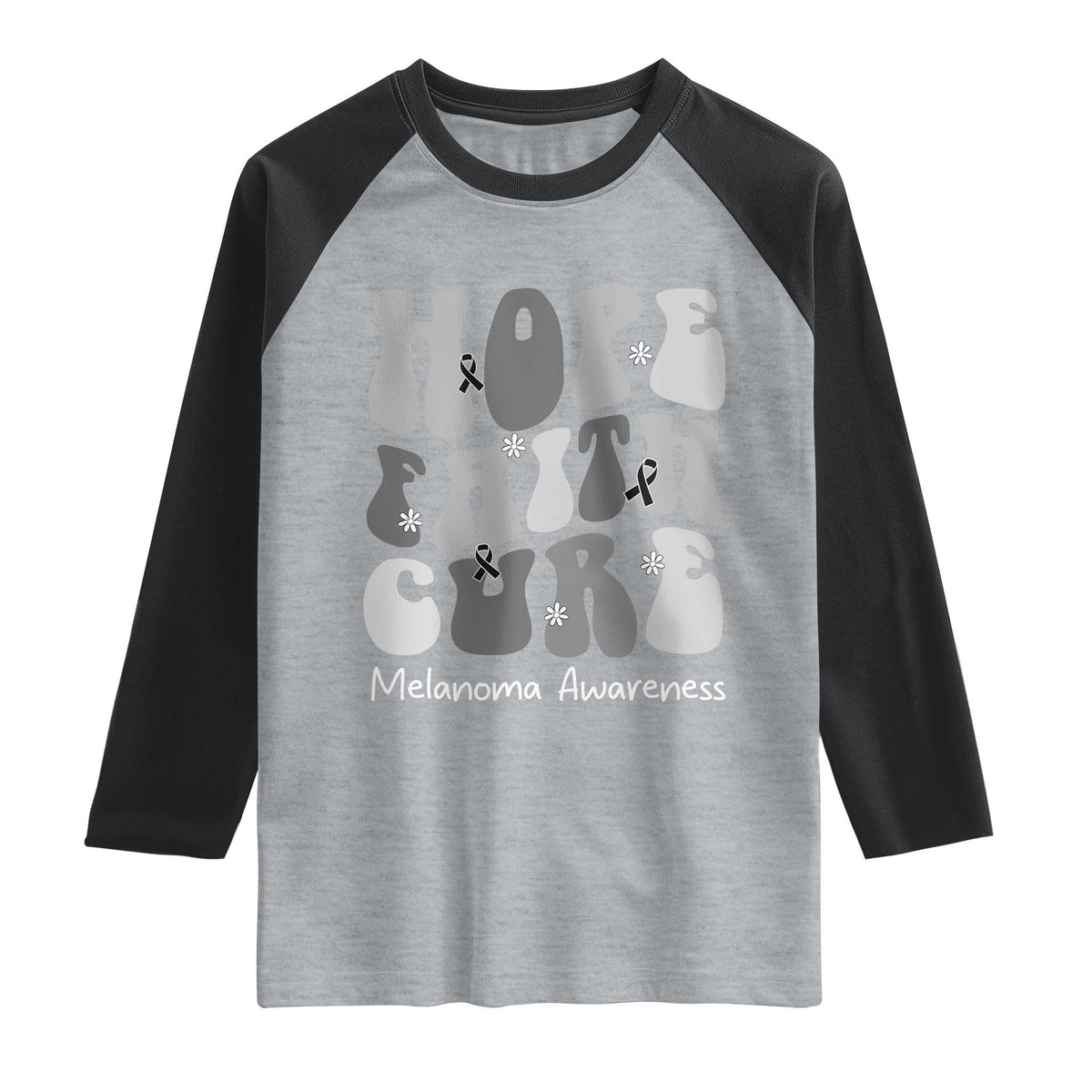 Faith Hope Cure Melanoma Awareness Raglan Shirt Skin Cancer Fighter