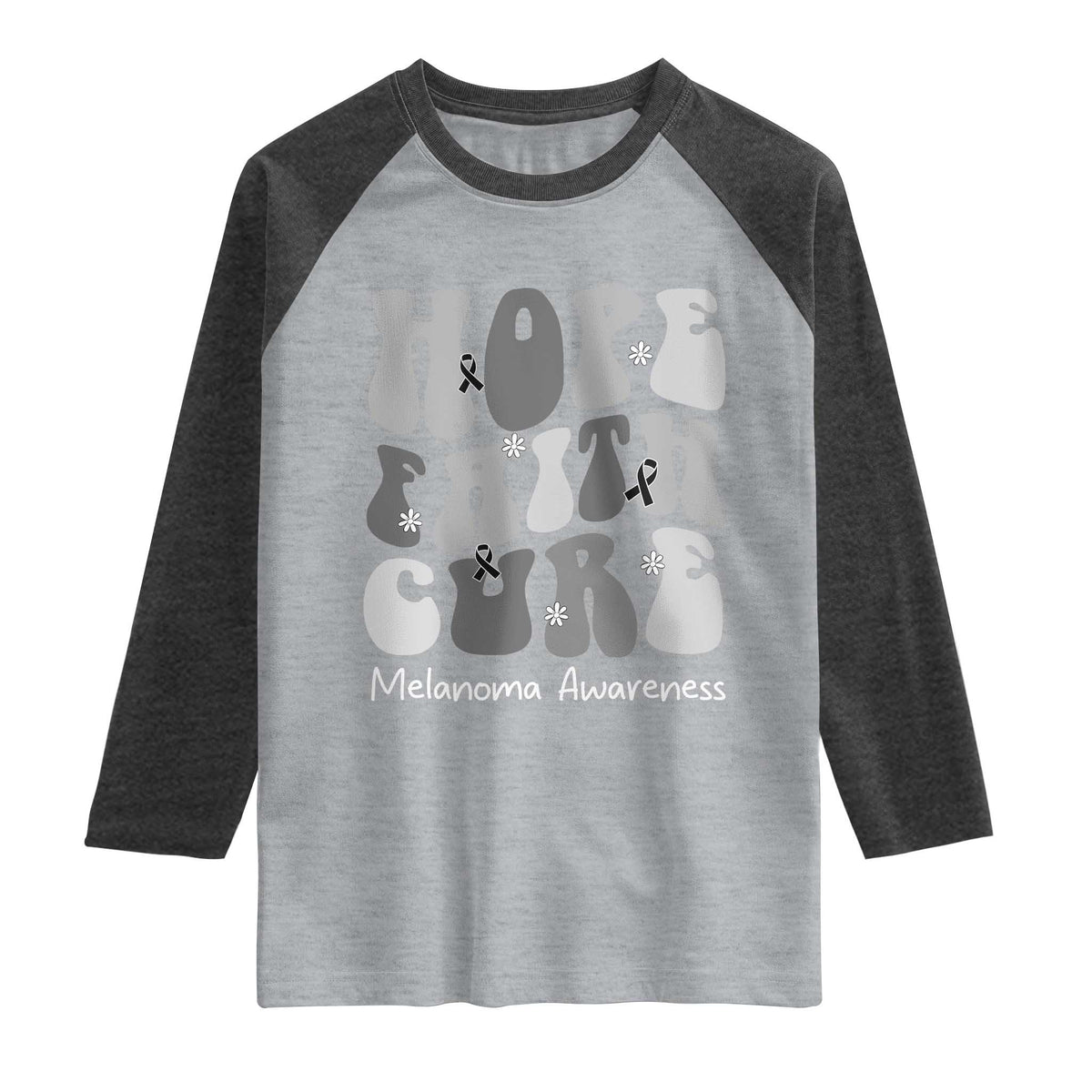 Faith Hope Cure Melanoma Awareness Raglan Shirt Skin Cancer Fighter