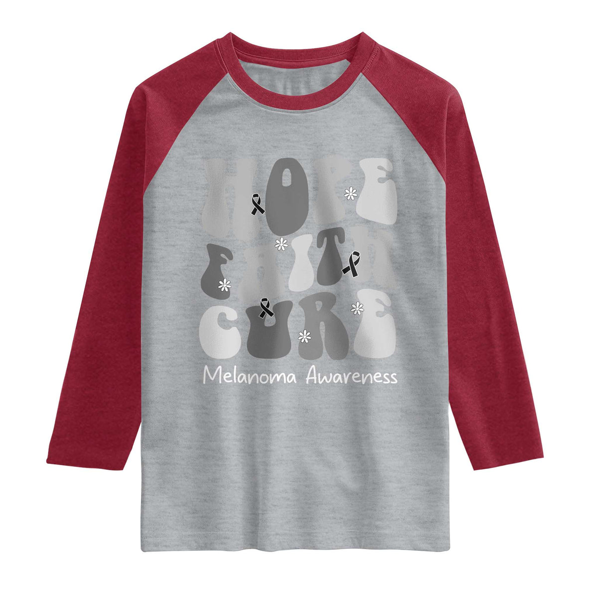 Faith Hope Cure Melanoma Awareness Raglan Shirt Skin Cancer Fighter
