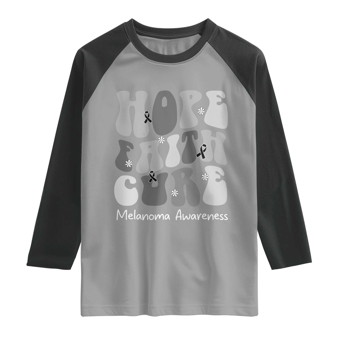 Faith Hope Cure Melanoma Awareness Raglan Shirt Skin Cancer Fighter