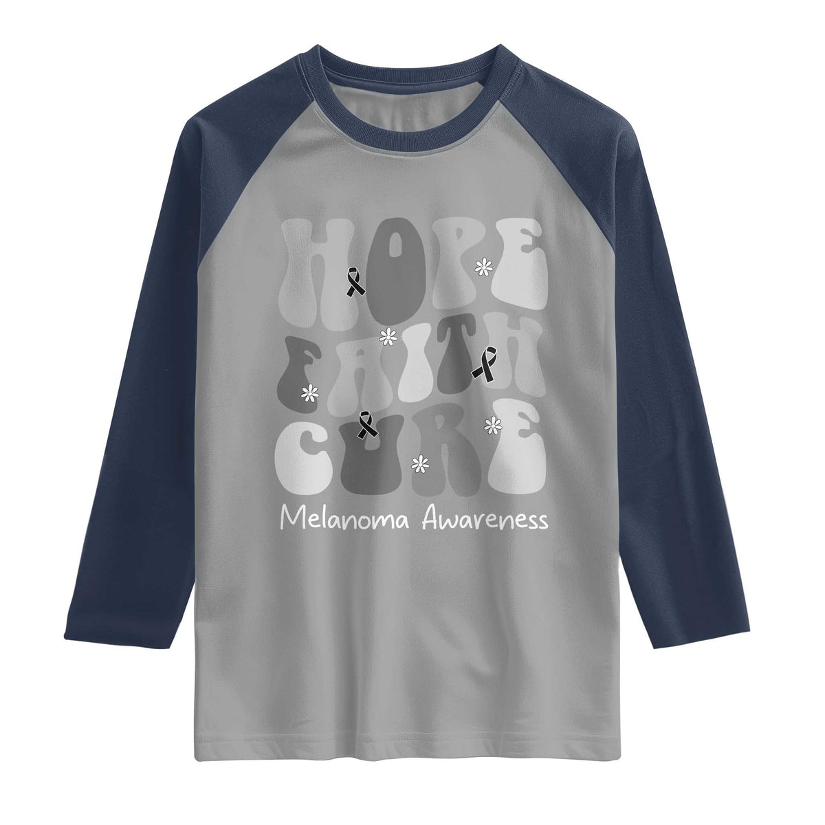 Faith Hope Cure Melanoma Awareness Raglan Shirt Skin Cancer Fighter