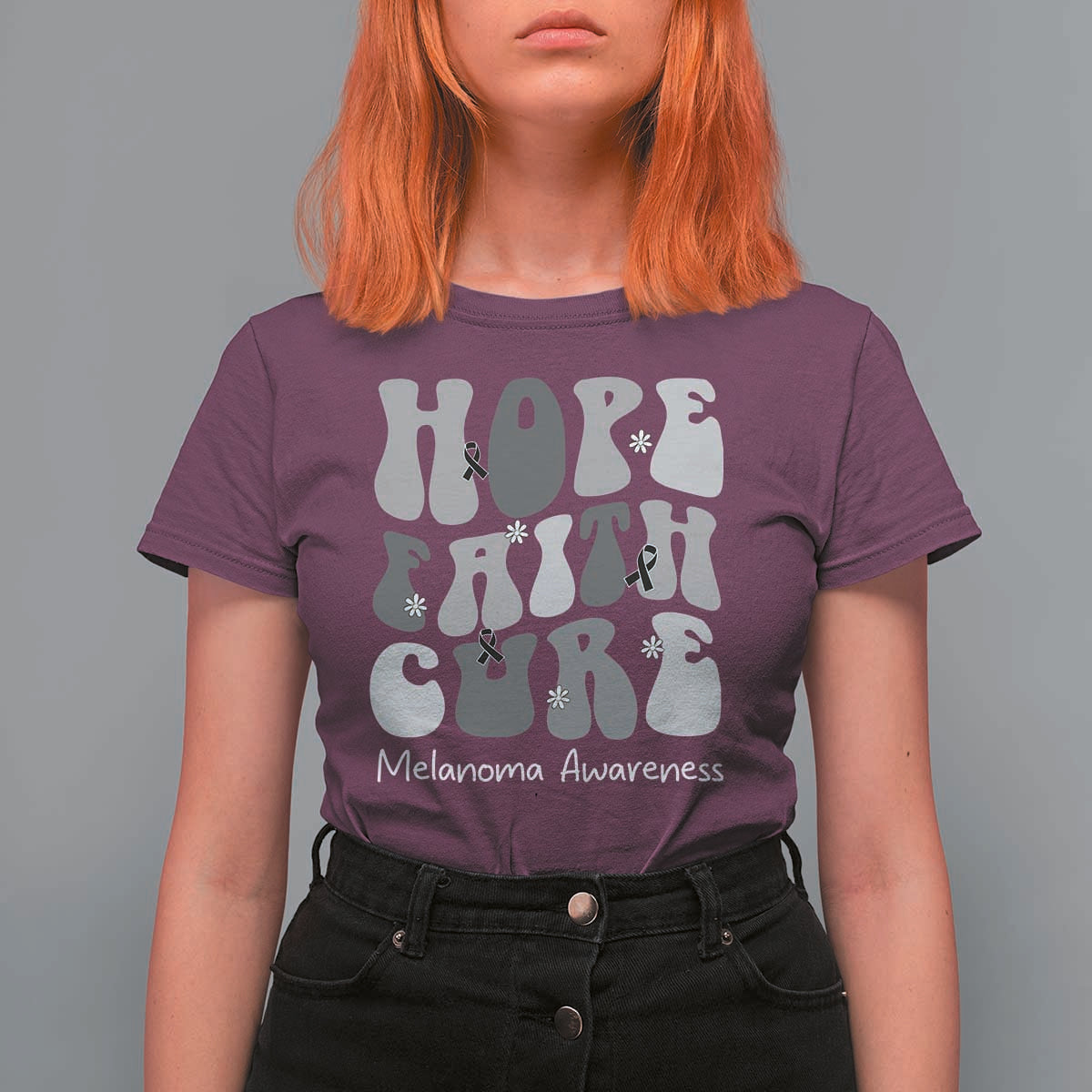 Faith Hope Cure Melanoma Awareness T Shirt For Women Skin Cancer Fighter