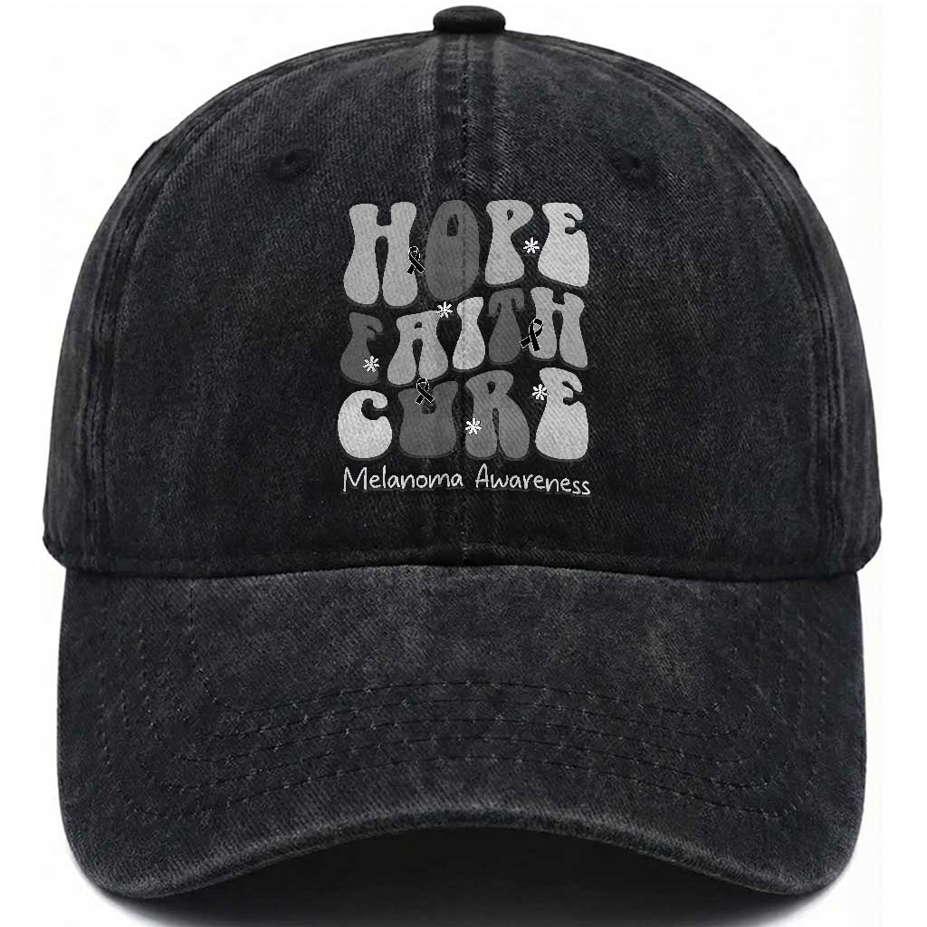Faith Hope Cure Melanoma Awareness Washed Cotton Baseball Cap Skin Cancer Fighter
