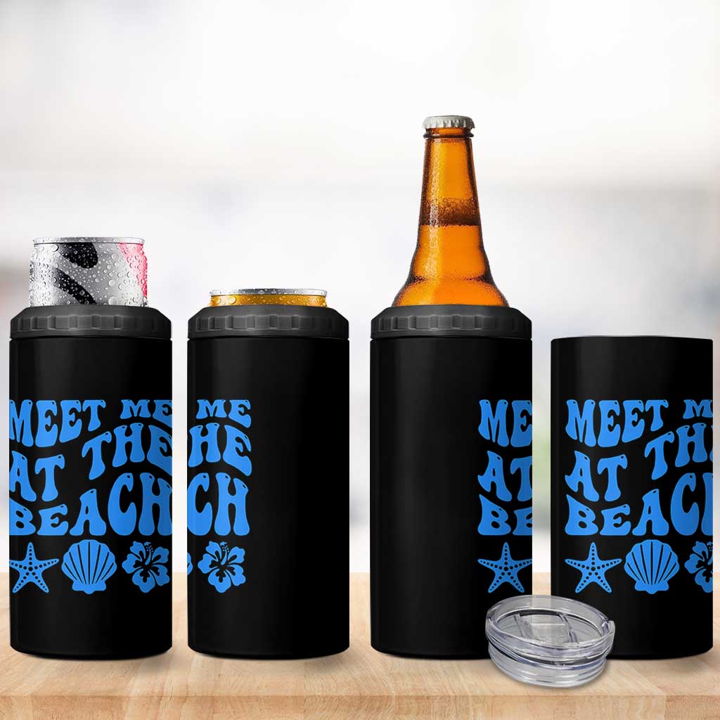 Meet Me At The Beach 4 in 1 Can Cooler Tumbler Tropical Summer Vacation Graphic